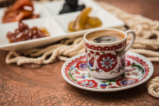 Turkish coffee served in a traditional cup