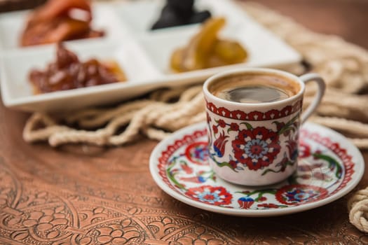 Turkish coffee served in a traditional cup