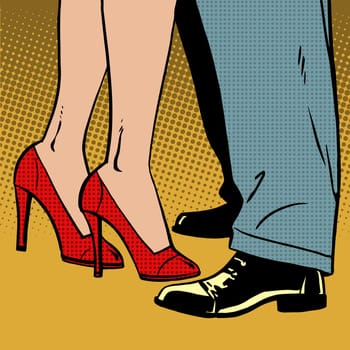 The love of a man and a woman dance hugs pop art comics retro style Halftone. Imitation of old illustrations. Bubble for text