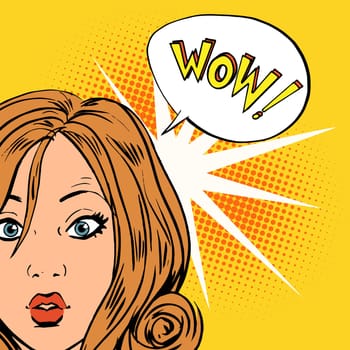 wow surprise girls pop art comics retro style Halftone. Imitation of old illustrations. Bubble for text