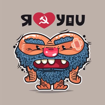 Cartoon Russian Love Monster for Humor Valentine's Day Design or T-Shirt Print. In the EPS file, each element is grouped separately. Clipping paths included in additional jpg format.