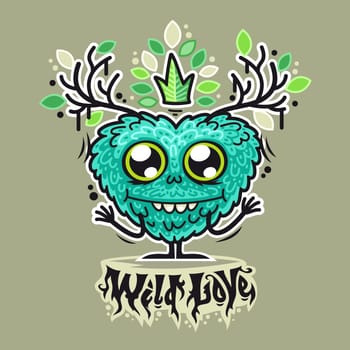 Cute Wild Love Monster for Humor Valentine's Day Design or T-Shirt Print. In the EPS file, each element is grouped separately. Clipping paths included in additional jpg format.