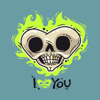 Cartoon Burning Dead Heart for Humor Valentine's Day Design or T-Shirt Print. In the EPS file, each element is grouped separately. Clipping paths included in additional jpg format.