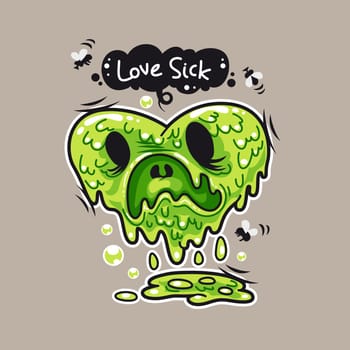 Cartoon Love Sick Monster for Humor Valentine's Day Design or T-Shirt Print. In the EPS file, each element is grouped separately. Clipping paths included in additional jpg format.