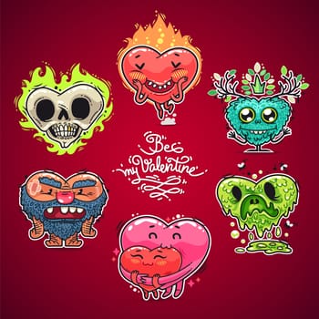Cartoon Valentine Hearts Set for Humor Valentine's Day Design or T-Shirt Print. In the EPS file, each element is grouped separately. Clipping paths included in additional jpg format.