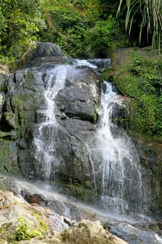 Beautiful waterfall in Thailand on Koh Samui photographed close-up