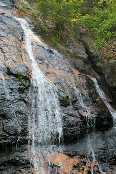 Beautiful waterfall in Thailand on Koh Samui photographed close-up