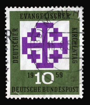 Stamp printed in Germany shows Synod Emblem, Meeting of German Protestants (Evangelical Synod), Munich, circa 1959