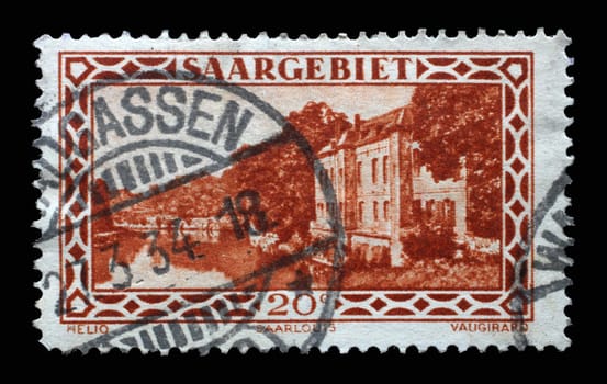 Stamp from Germany area Saar shows shows Saarlouis fortifications, circa 1926