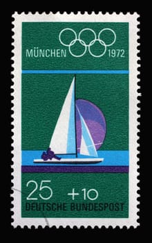 Stamp printed in Germany shows Sailing and Olympic Rings, Summer Olympic Games 1972 in Munich, circa 1972