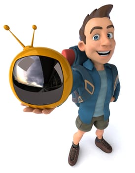 Fun illustration of a 3D cartoon backpacker