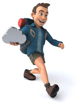 Fun illustration of a 3D cartoon backpacker