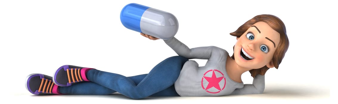 Fun 3D illustration of a cartoon teenage girl