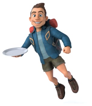 Fun illustration of a 3D cartoon backpacker