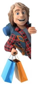 Man solo traveling backpacker - 3D Illustration