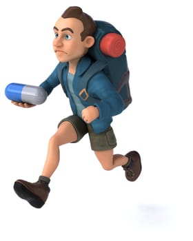 Fun illustration of a 3D cartoon backpacker
