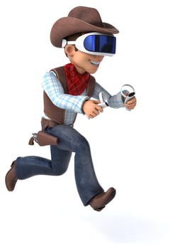 Fun 3D Illustration of a cowboy with a VR Helmet