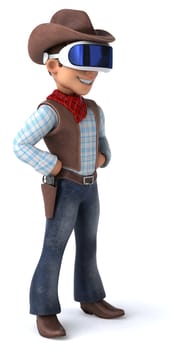 Fun 3D Illustration of a cowboy with a VR Helmet