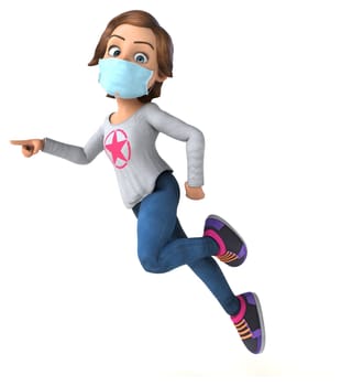 Fun 3D cartoon teenage girl with a mask
