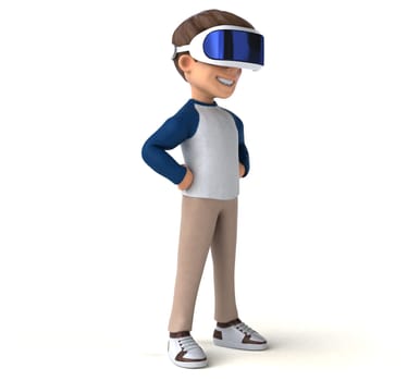 Fun 3D illustration of a cartoon kid with a VR helmet