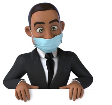 Fun 3D illustration of a black business man with a mask