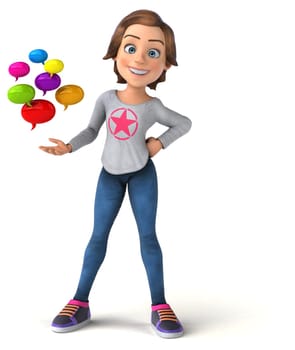 Fun 3D illustration of a cartoon teenage girl