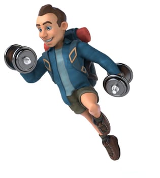 Fun illustration of a 3D cartoon backpacker