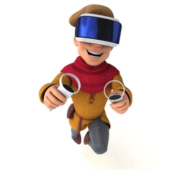 Fun 3D Illustration of a medieval man with a VR Helmet