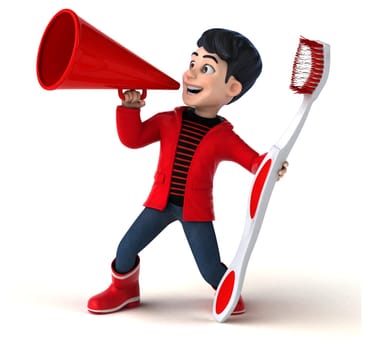 Fun 3D cartoon teenage boy with a toothbrush