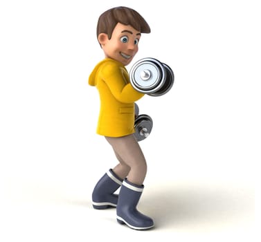 Fun 3D Illustration of a cartoon kid with rain gear