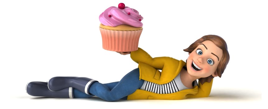 Fun 3D illustration of a cartoon teenage girl