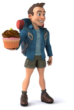Fun illustration of a 3D cartoon backpacker