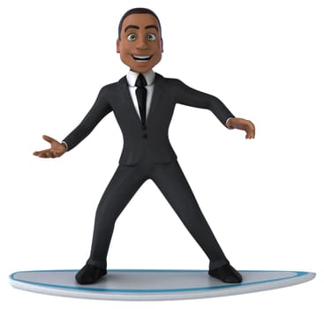 Fun 3D cartoon business man surfing