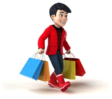 Fun 3D cartoon teenage boy shopping