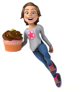Fun 3D illustration of a cartoon teenage girl
