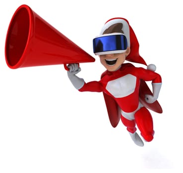 Fun 3D Illustration of a super Santa Claus with a VR Helmet