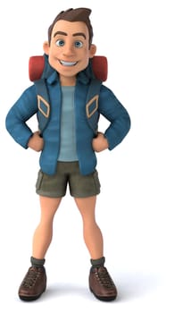 Fun illustration of a 3D cartoon backpacker
