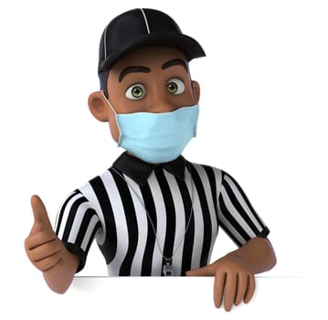 Fun 3D illustration of a black referee with a mask