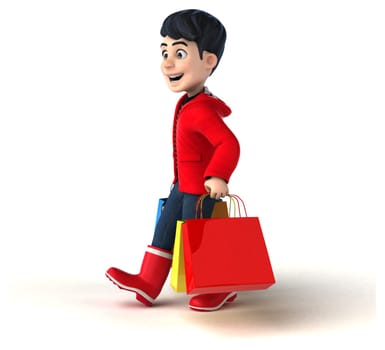 Fun 3D cartoon teenage boy shopping