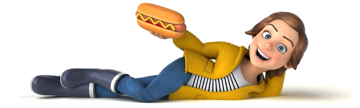 Fun 3D illustration of a cartoon teenage girl