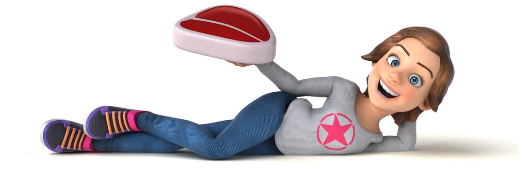 Fun 3D illustration of a cartoon teenage girl