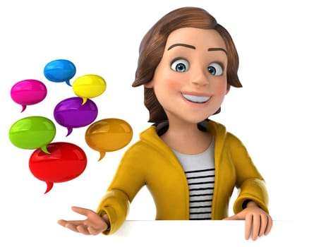 Fun 3D illustration of a cartoon teenage girl