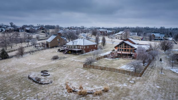 Aerial view of a residential subdivision in Central Kentucky after ice storm