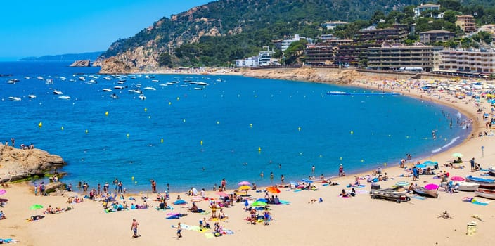 The panaramic view of beach in Tossa de Mar, Costa Brava, Spain