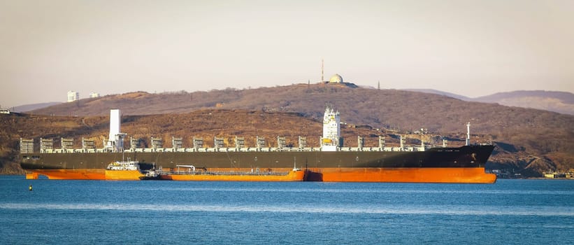 The Empty container freighter ship waiting on Vladivostok, Russia