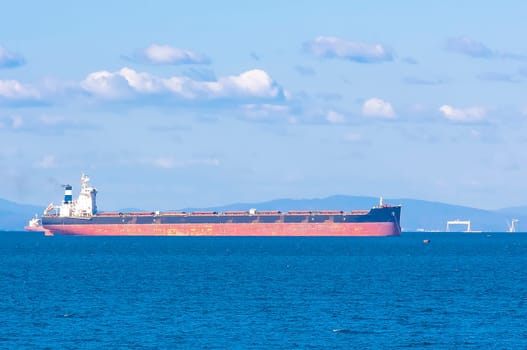 The Empty container freighter ship waiting on Vladivostok, Russia