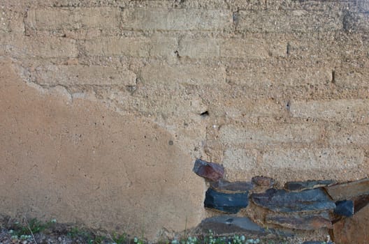Campanario, Spain - May 17th 2018: La Mata archeological site. Impresive protohistoric building placed in Campanario, Extremadura, Spain. Wall with plaster remains