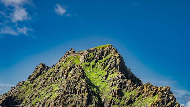 Steep stairs carved in stone leading to monks hermitage where Star Wars were filmed Skellig Michael island UNESCO World Heritage Ring of Kerry Ireland