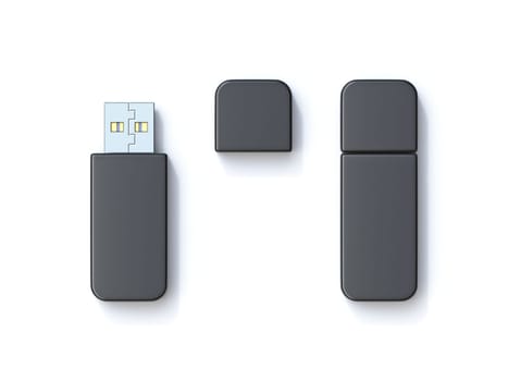 Black usb flash drive template 3D render illustration isolated on white background