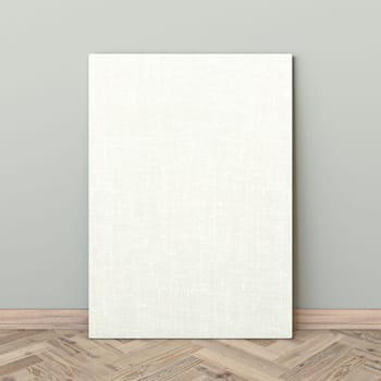 Canvas on wooden floor mock up poster template 3D render illustration